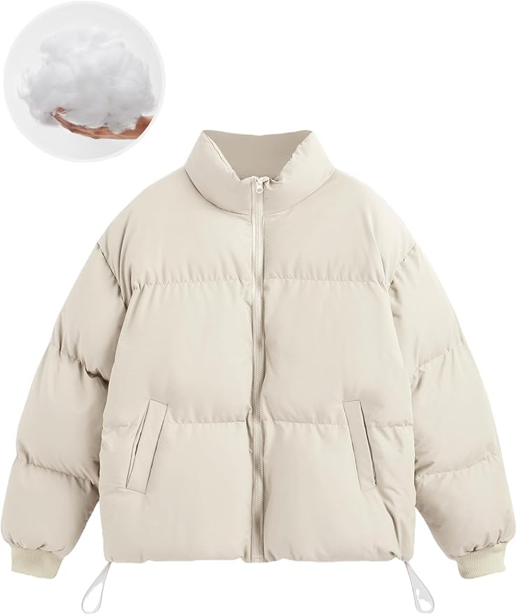 CIDER Womens Quilted Puffer Jacket Cropped Baggy Zip Up Casual Jackets Oversized Outerwear Warm C... | Amazon (US)