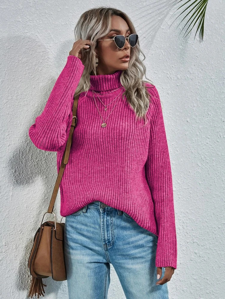 Turtleneck Ribbed Knit Sweater | SHEIN
