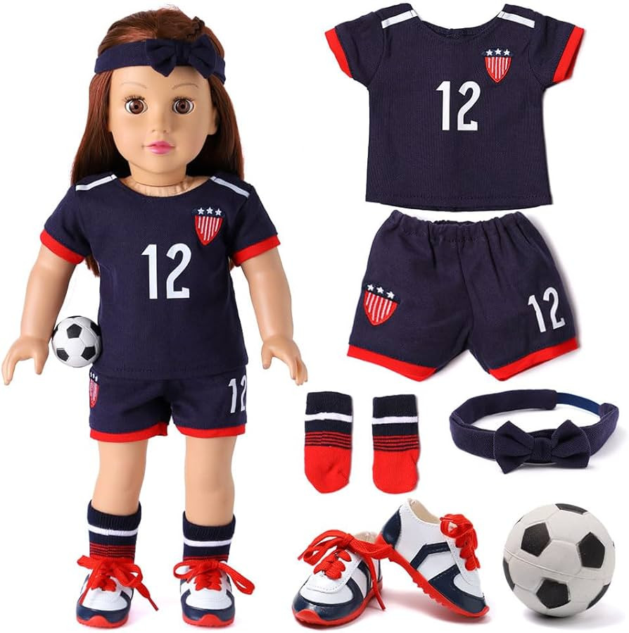 18-inch Girl Doll Clothes Accessories - Team USA 6 Piece Soccer Uniform Clothing Includes Headban... | Amazon (US)
