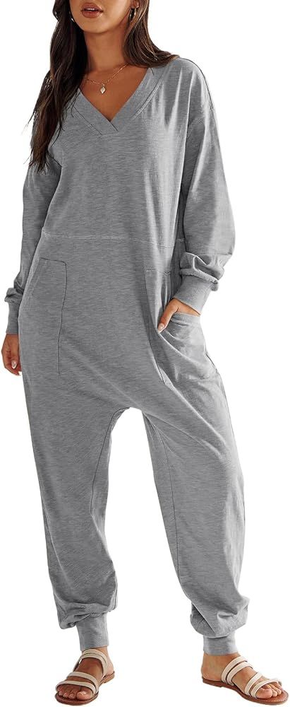 ANRABESS Jumpsuits for Women 2024 Fall Pajamas Long Sleeve Casual Loose Fit Harem Romper Lounge O... | Amazon (US)