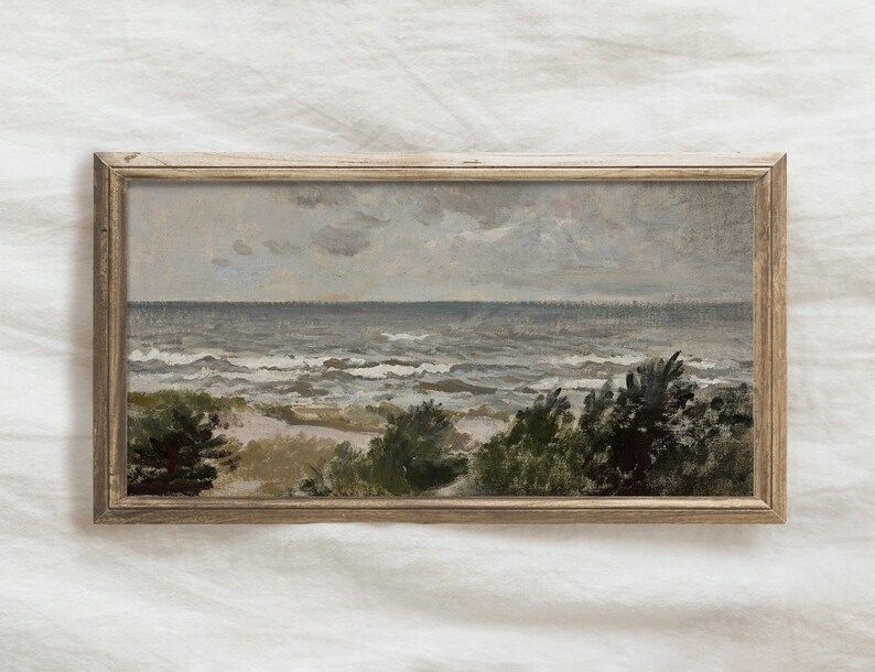 Panoramic Coastal Oil Painting / Vintage Long Landscape PRINTABLE / Neutral Print Above Bed | P88 | Etsy (CAD)
