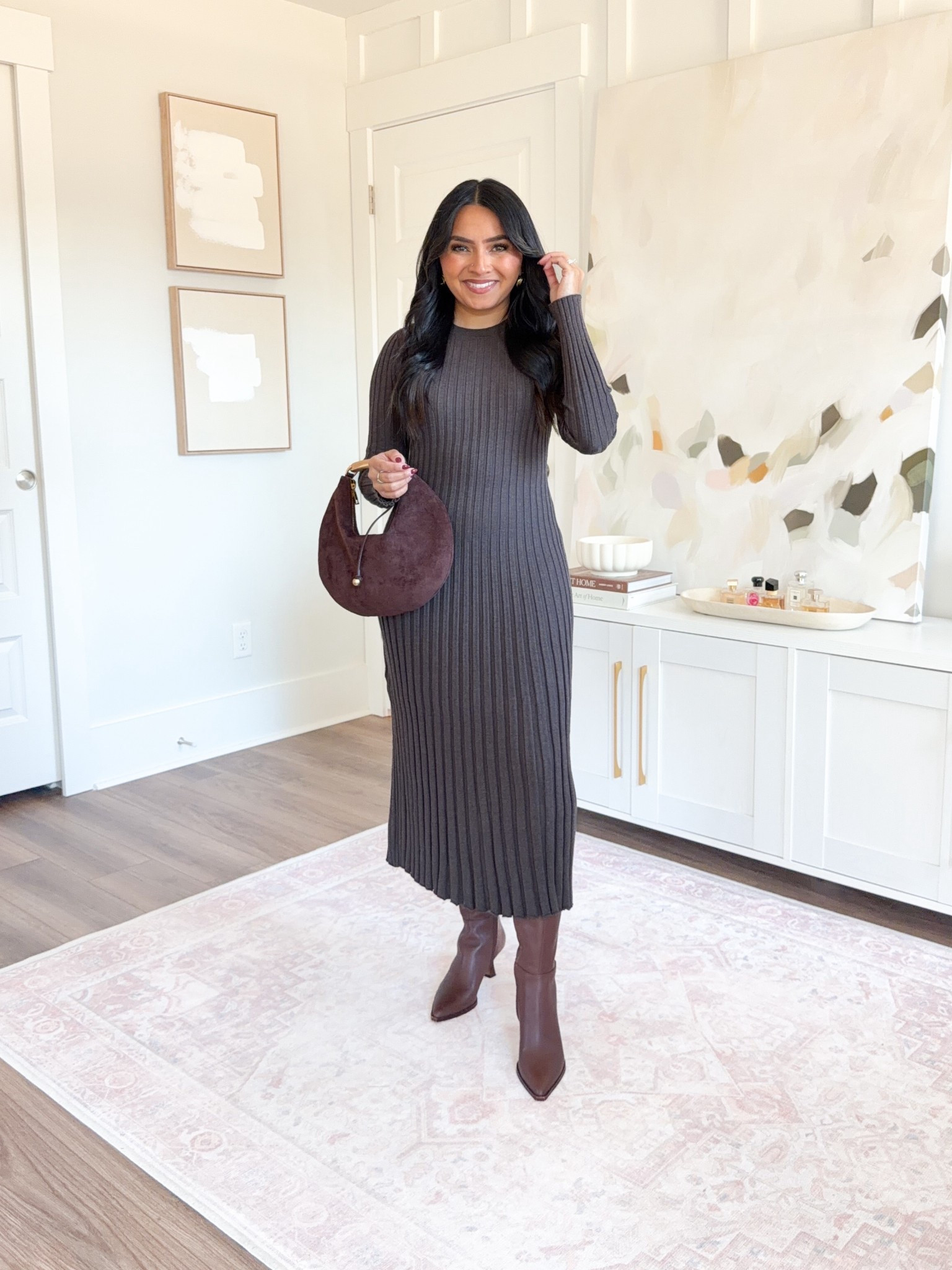 Mocha Heather sweater dress size xs TTS
Chocolate leather boots size 5.5 TTS

#LTKootd #LTKFindsUnder100 #LTKPetite