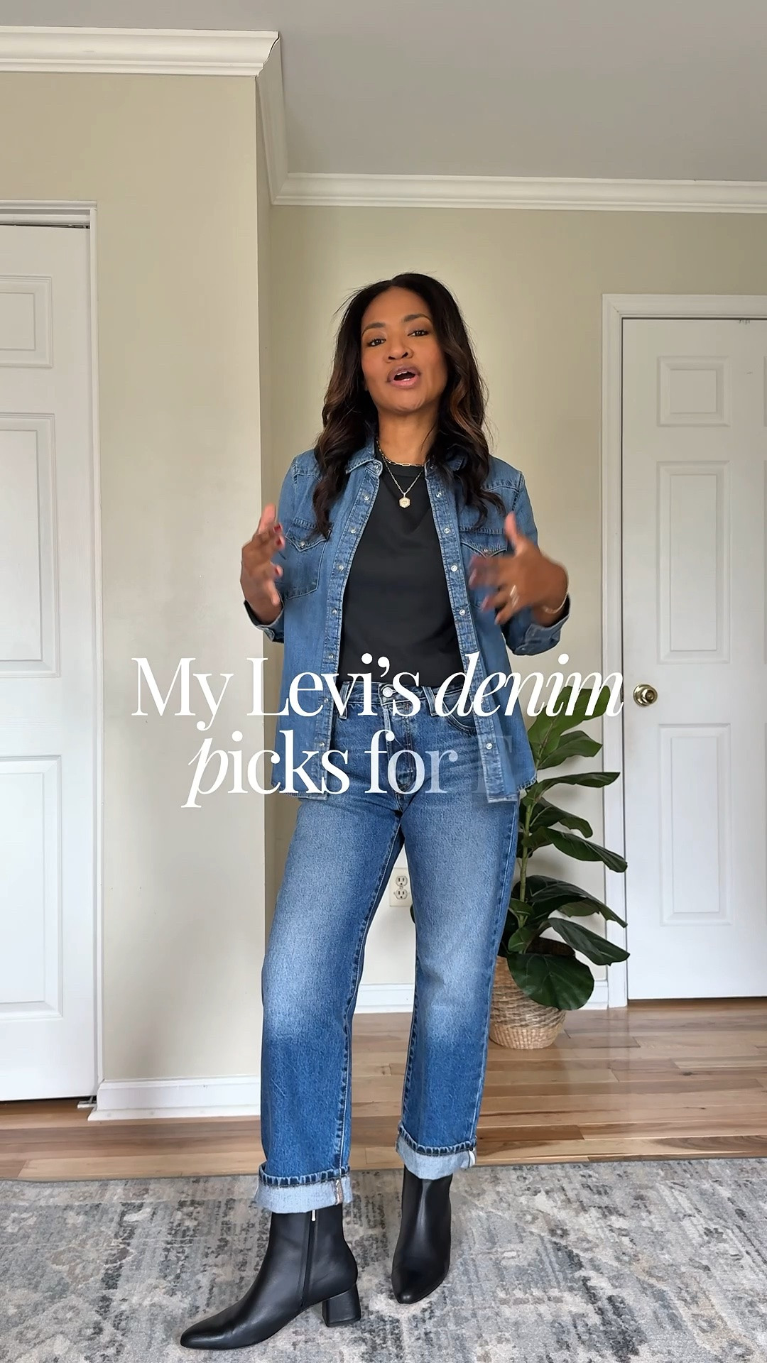 Some of my favorite Fall denim picks from @levi . I wear a size 27 regular in the jeans (28-30 inch inseam) I’m 5.5. I wear a size small in black t shirt and denim button down.
#LevisLTKpartner