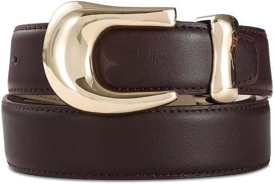 Genuine Leather Belt for Women Brown Leather With Smooth Oval Gold Metal Buckle Luxury Casual Fas... | Amazon (US)