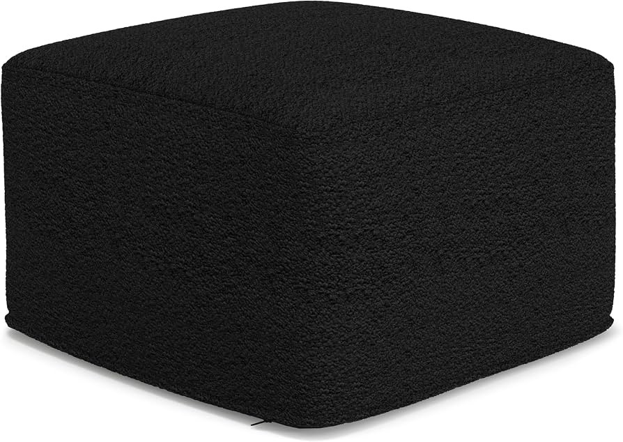 SIMPLIHOME Chantal 24" Wide Square Pouf in Black Boucle Fabric | Amazon (US)