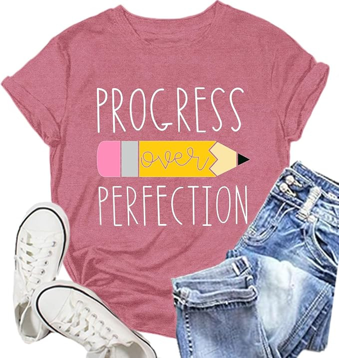 Teacher Shirt for Women Teach Teaching Tshirt Progress Over Perfection Teacher Tee Top | Amazon (US)