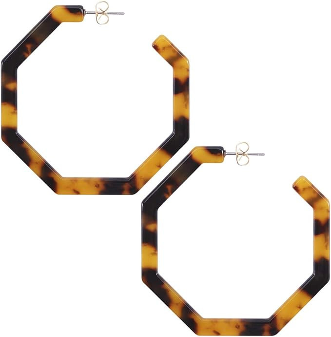 wowshow Acrylic Resin Hoop Earrings for Women Statement Fashion Geometric Octagon Earrings | Amazon (US)