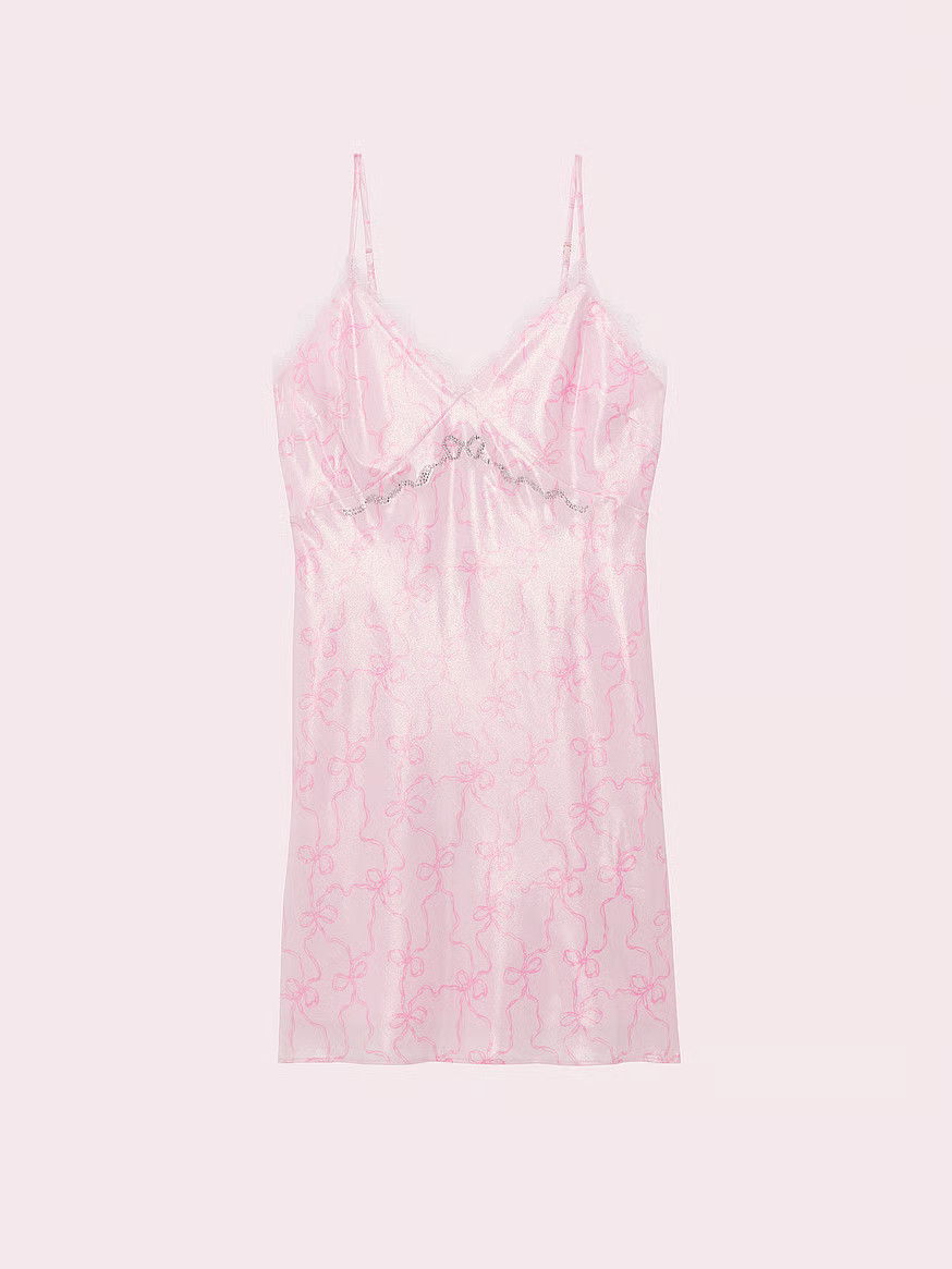 Buy PINK x LoveShackFancy Satin Mini Dress, Pink Tulip Bling Ribbon - Order Dresses online - Vict... | Victoria's Secret (US / CA )