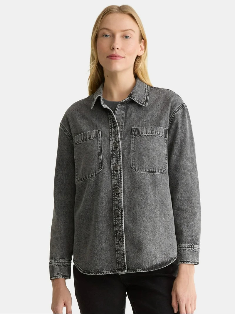 Time and Tru Women's Denim Overshirt with Long Sleeves, Sizes XS-XXXL | Walmart (US)