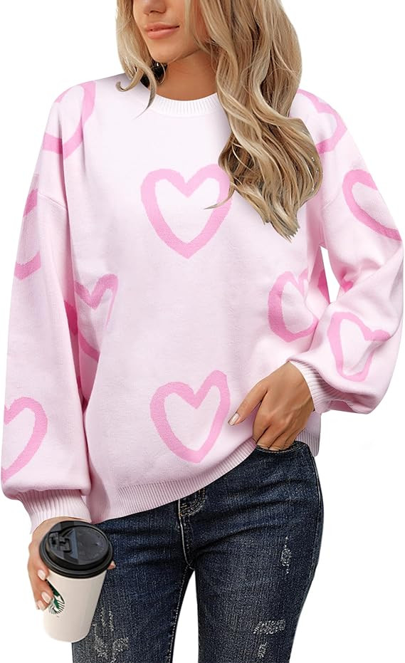 UNIQUEONE Valentines Sweater Women Love Sweatshirt Heart Graphic Knit Sweaters Valentine Day Over... | Amazon (US)