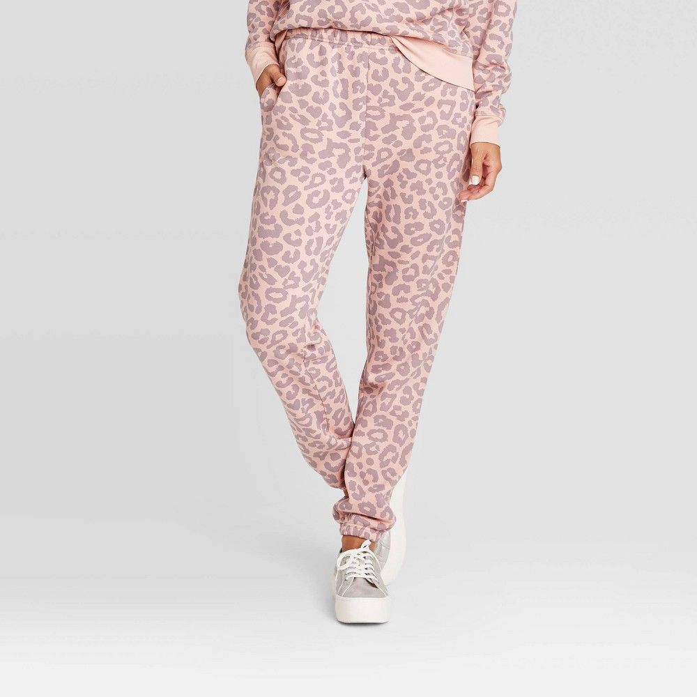 Women's Leopard Print Jogger Pants - Pink XS | Target
