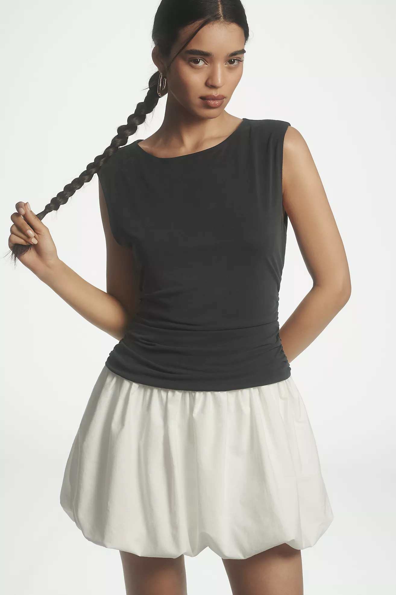 By Anthropologie Cap-Sleeve Ruched Bubble Twofer Mini Dress | Anthropologie (US)