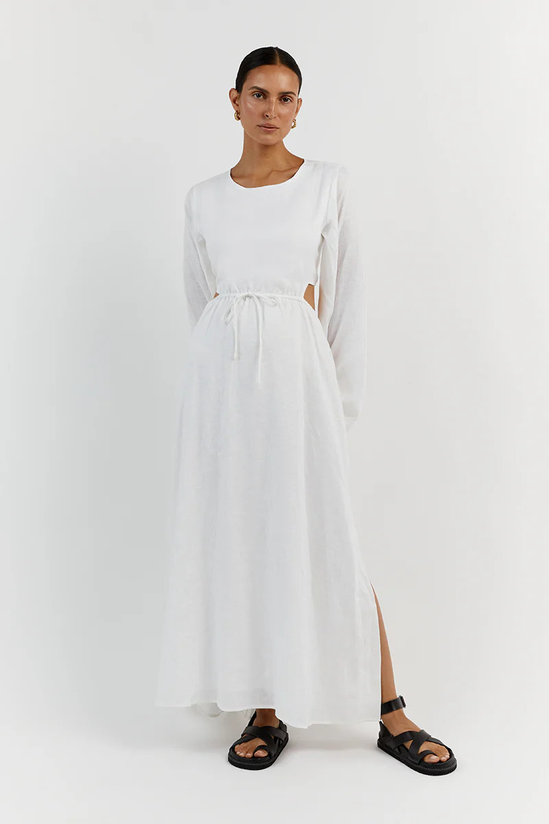 MOLLY WHITE LINEN MIDI DRESS | DISSH