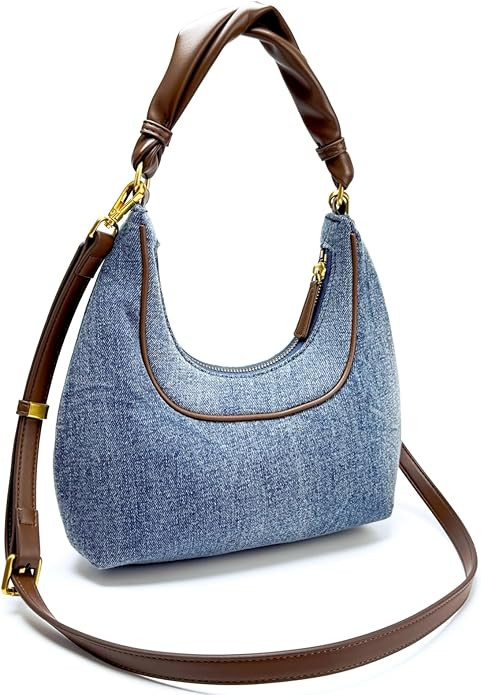 Denim Shoulder Bags for Women,Crescent Denim Crossbody Bags,Top Handle Jean Purse | Amazon (US)