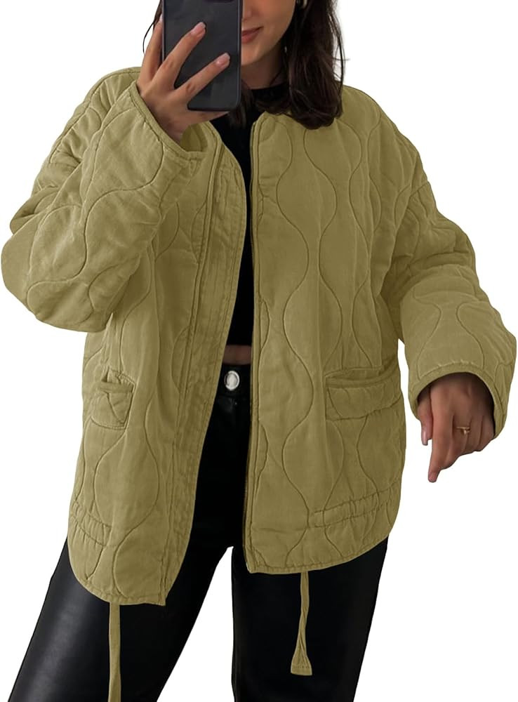 Amazon.com: Tankaneo Womens Collarless Lightweight Quilted Jackets Casual Oversized Puffer Coats ... | Amazon (US)