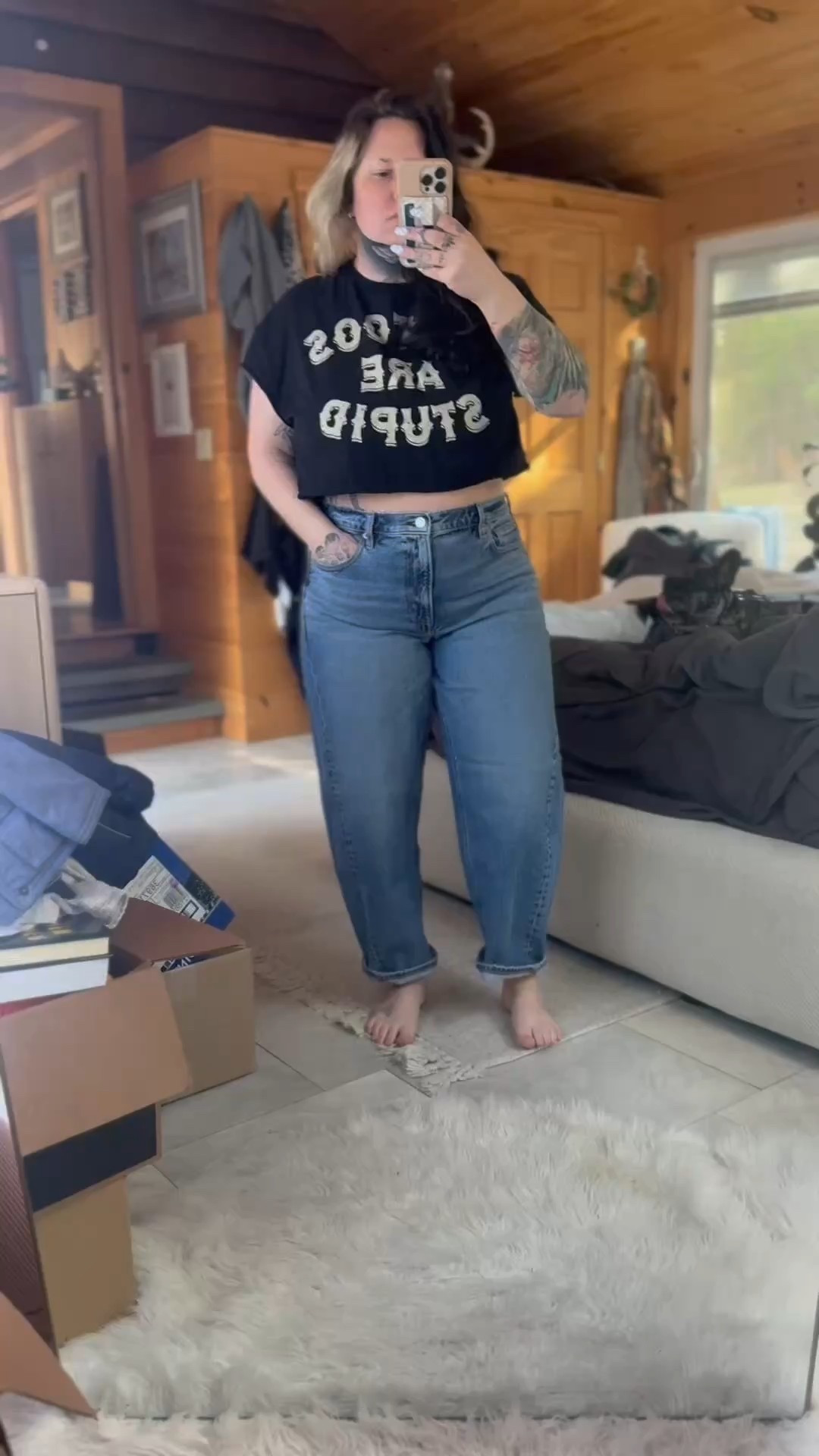 Trying on two pairs of American Eagle jeans so you don’t have to.
First up: the barrel jeans (size 12). These ran big on me—super roomy in the thighs and just overpowered my petite frame. I have a strong hourglass shape, and these had major waist gapping… so they’re going back.
Second pair: Curvy Stovepipe jeans (light wash, size 14). These were a win! No waist gap, comfortable through the waist and hips, and I love the straight-leg cut. I could size down, but they’d likely be too tight on my stomach when sitting—so I’m sticking with the 14.

For reference: I’m 5’2”, weigh 185 lbs, and have a muscular hourglass build. I’m also one year postpartum with baby #3, so comfort and fit matter more than ever right now.

Both pairs are linked here on LTK if you’re also on the hunt for jeans that actually fit a curvy body.

#americanjeans #curvyfitjeans #postpartumstyle

#LTKMidsize #LTKFindsUnder50 #LTKPetite