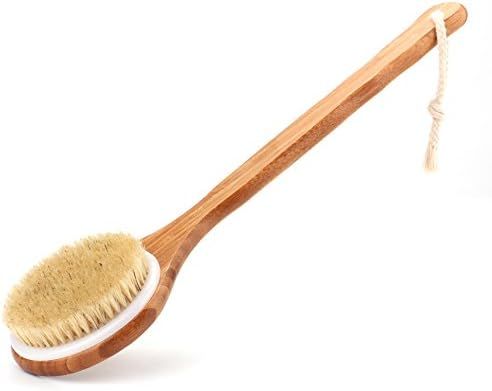 Shower Brush with Natural Bristle - Long Bamboo Handle Bath Body Brush for Wet or Dry Brushing - ... | Amazon (US)