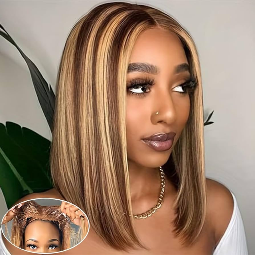 Highlight Wear and Go Glueless Bob Wig Human Hair Pre Plucked Ombre Short Straight Lace Front Bob... | Amazon (US)