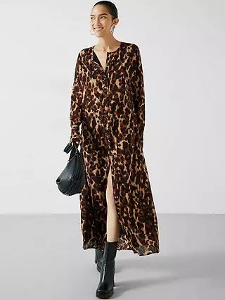 HUSH Nataliyah Leopard Watercolour Print Midi Dress, Multi | John Lewis (UK)