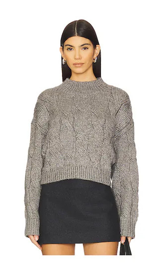 Lola Lurex Cable Cropped Pullover in Pewter Heather Lurex | Revolve Clothing (Global)