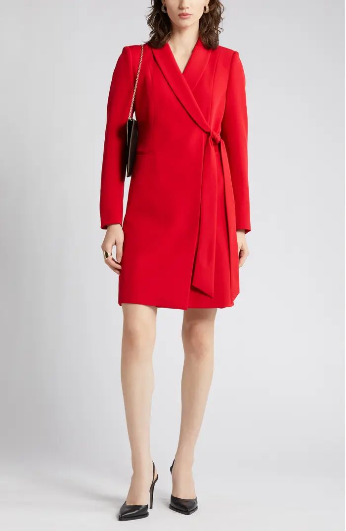 Tahari ASL Side Tie Long Sleeve Wrap Coat Dress | Nordstrom | Nordstrom