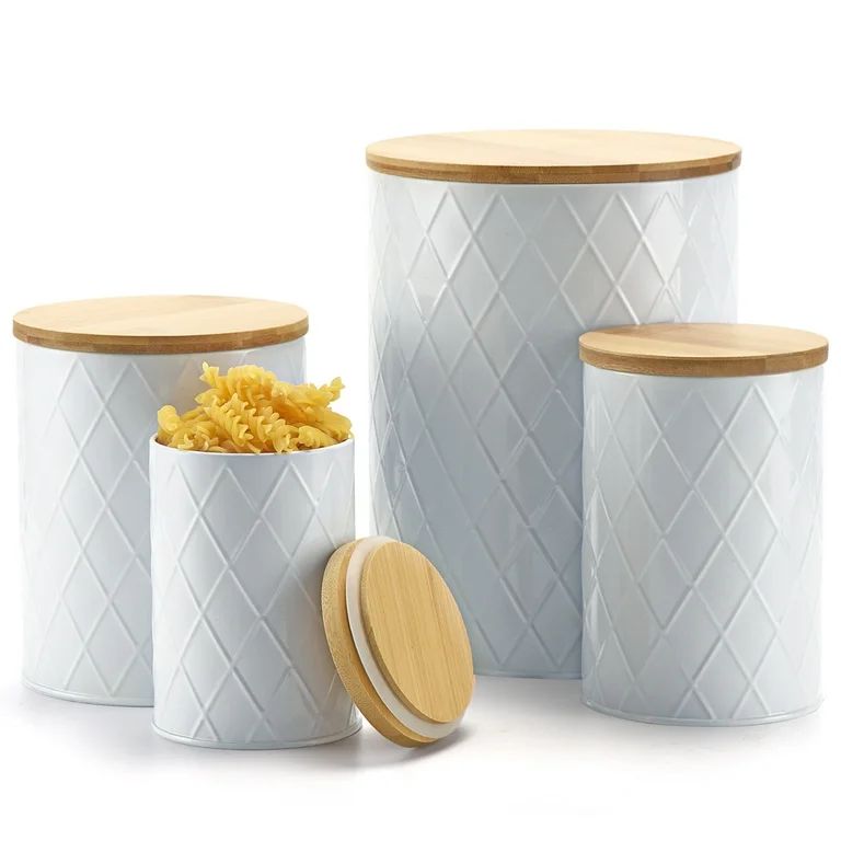 White Kitchen Canisters Set with Wooden Lids, Airtight Sugar, Flour, Coffee, Cookie Storage Canis... | Walmart (US)