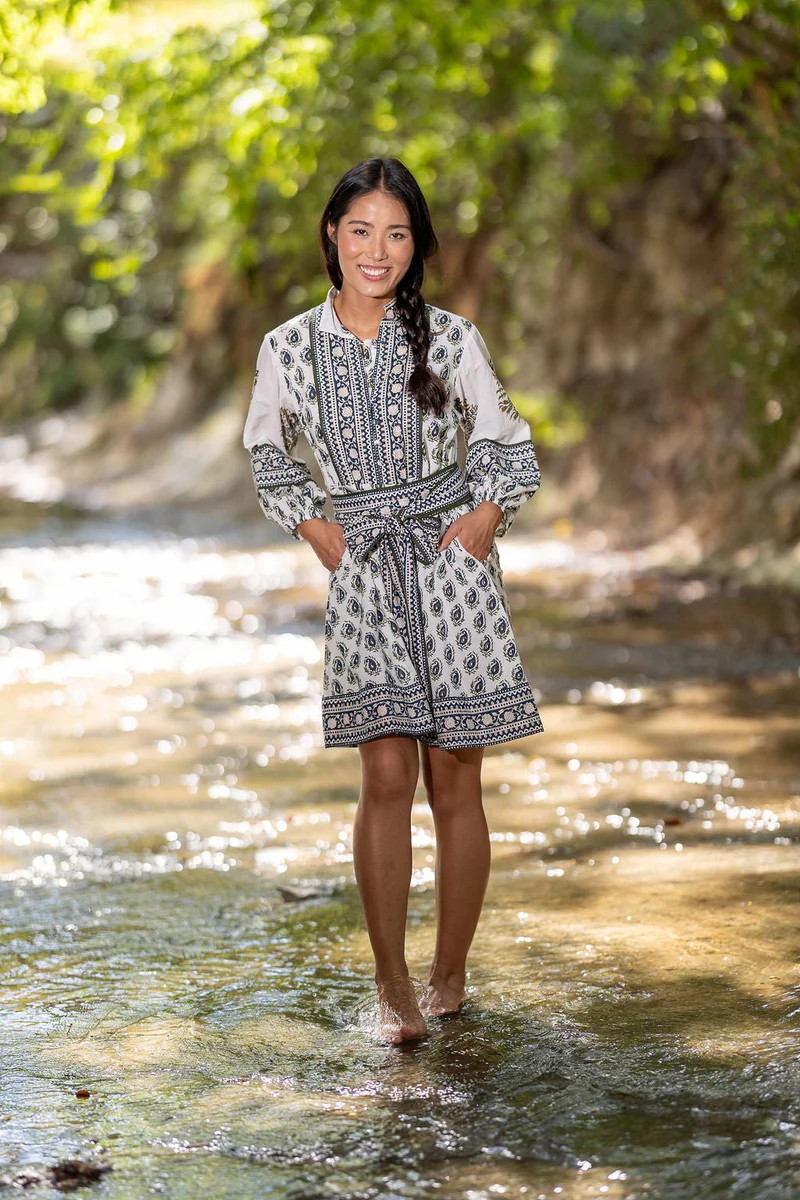 FINAL SALE Sue Sartor Flounce™️ Shorty | Olive/Navy Wildflower Frieze | SUE SARTOR