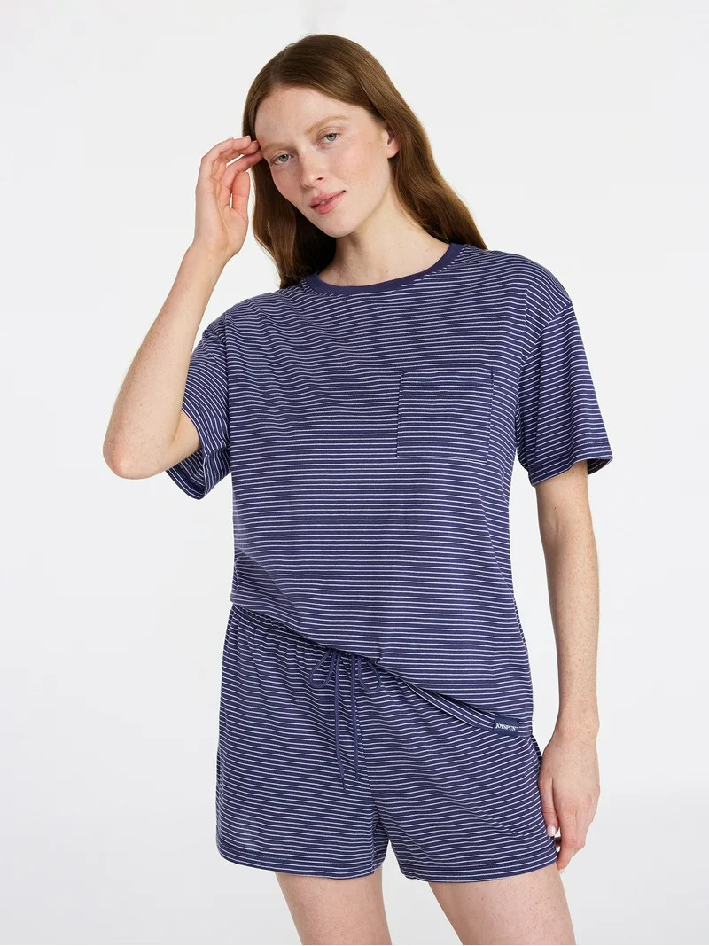 Joyspun Women's Short Sleeve Top and Shorts Pajama Set, 2-Piece, Sizes XS-3X | Walmart (US)