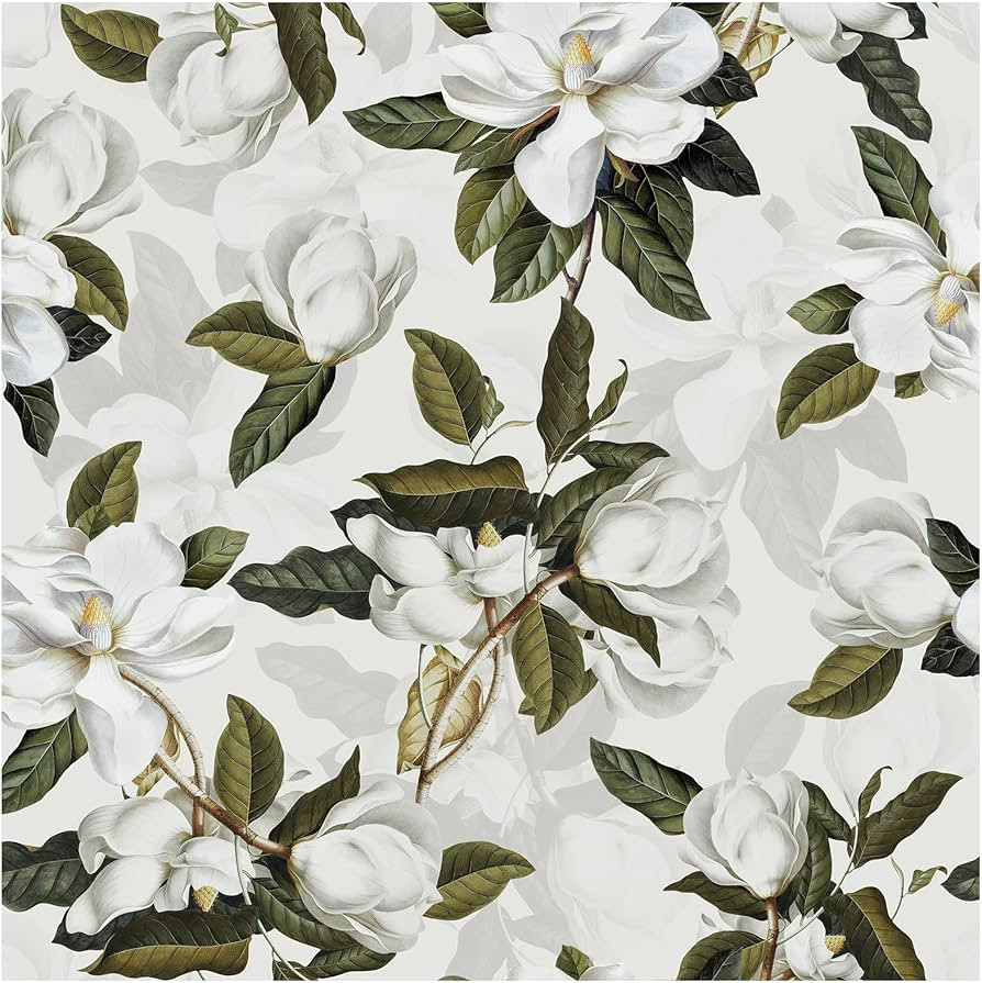 HAOKHOME 93169-2 Peel and Stick Gardenia Floral Wallpaper Removable Off White/Grey/Green Vinyl Se... | Amazon (US)