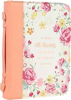 Christian Art Gifts Women's Fashion Bible Cover He Works All Things for Good Romans 8:28, Peach F... | Amazon (US)