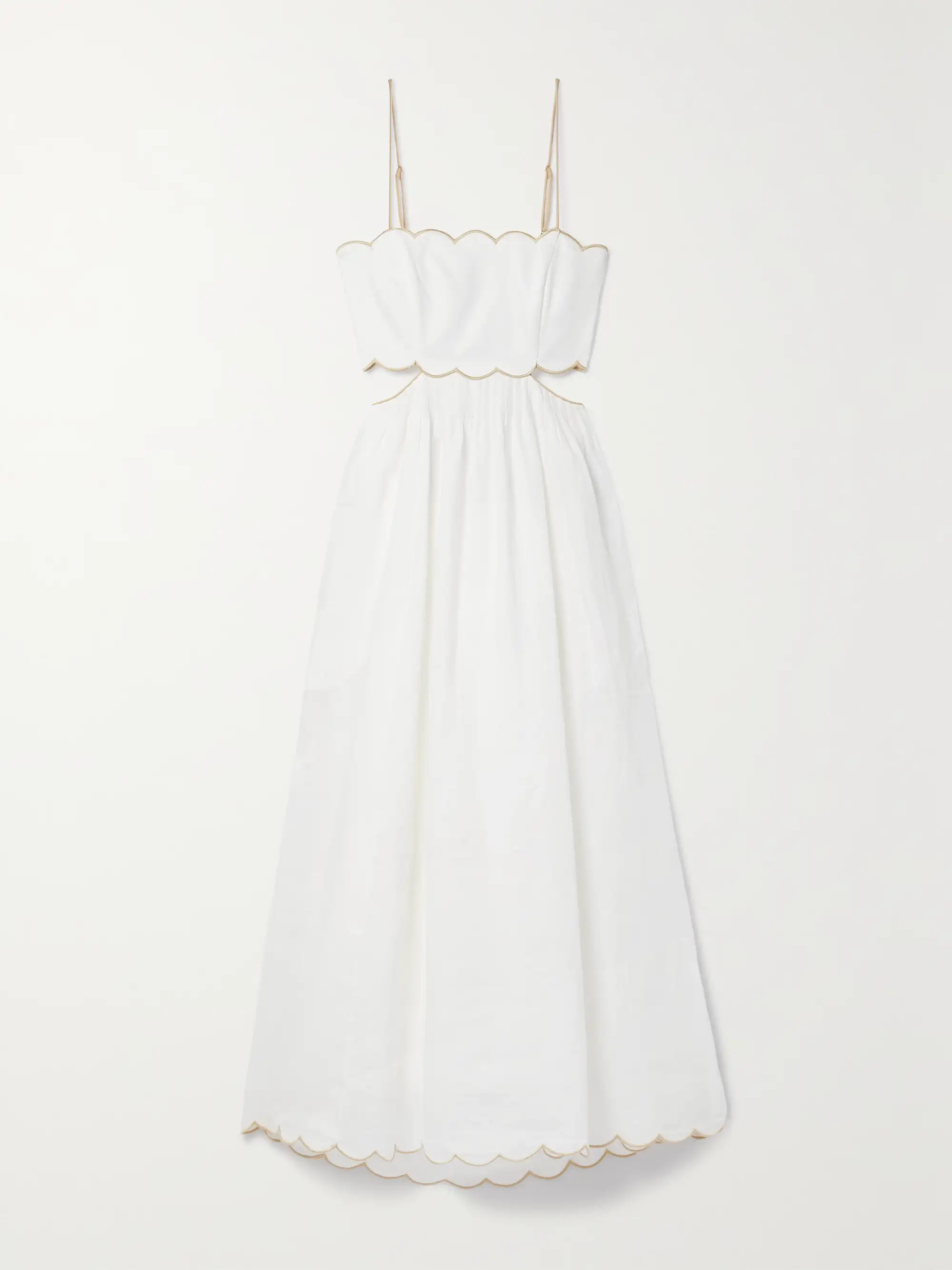 ZIMMERMANN Devi shell-embellished cutout scalloped linen midi dress | NET-A-PORTER | NET-A-PORTER (US)
