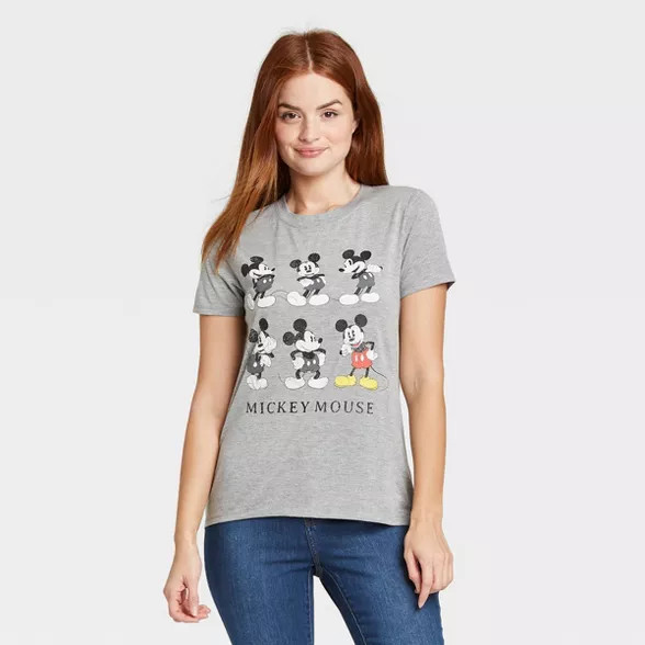 Women's Mickey Mouse Grid Short Sleeve Graphic T-Shirt - Gray | Target