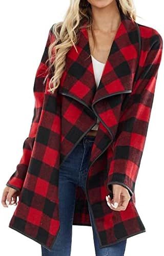 LEEDYA Womens Buffalo Plaid Drape Front Cardigan Long Sleeve Lapel Jacket Outwear with Pockets | Amazon (US)