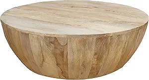 Amazon.com: The Urban Port 36-Inch Round Mango Wood Coffee Table, Subtle Grains, Distressed White... | Amazon (US)