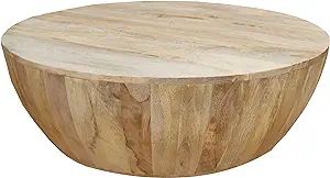Amazon.com: The Urban Port 36-Inch Round Mango Wood Coffee Table, Subtle Grains, Distressed White... | Amazon (US)