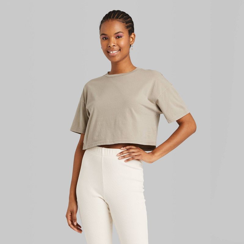 Women's Short Sleeve Botanical Dyed Boxy Cropped T-Shirt - Wild Fable™ | Target