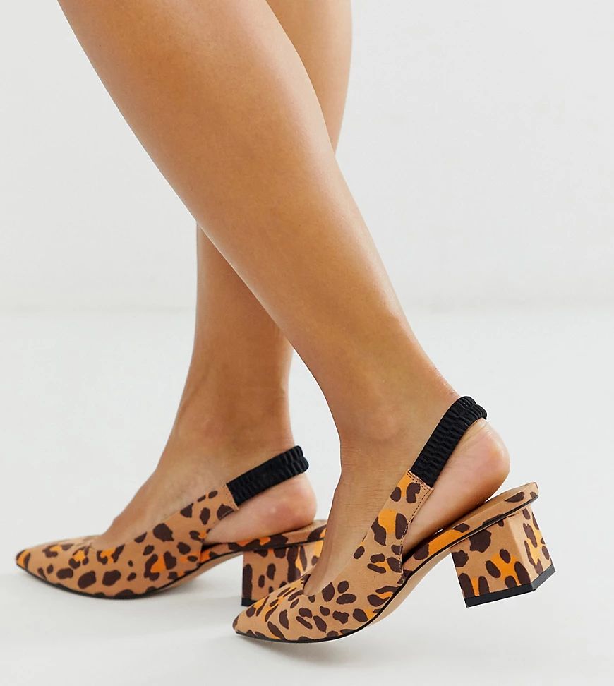 ASOS DESIGN Wide Fit Serve slingback mid-heels in leopard-Multi | ASOS (Global)