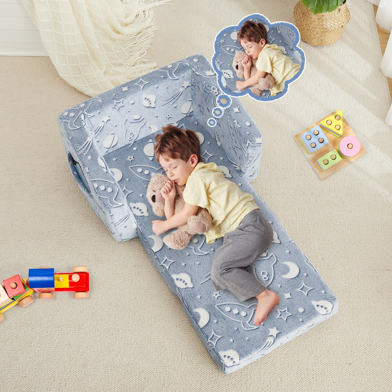Toddler Couch, Toddler Chair, Kids Sofa Chair 2-in-1 Baby Seat Fold Out, Flannel Convertible Sofa to Lounger Glow in The Dark | Bed Bath & Beyond