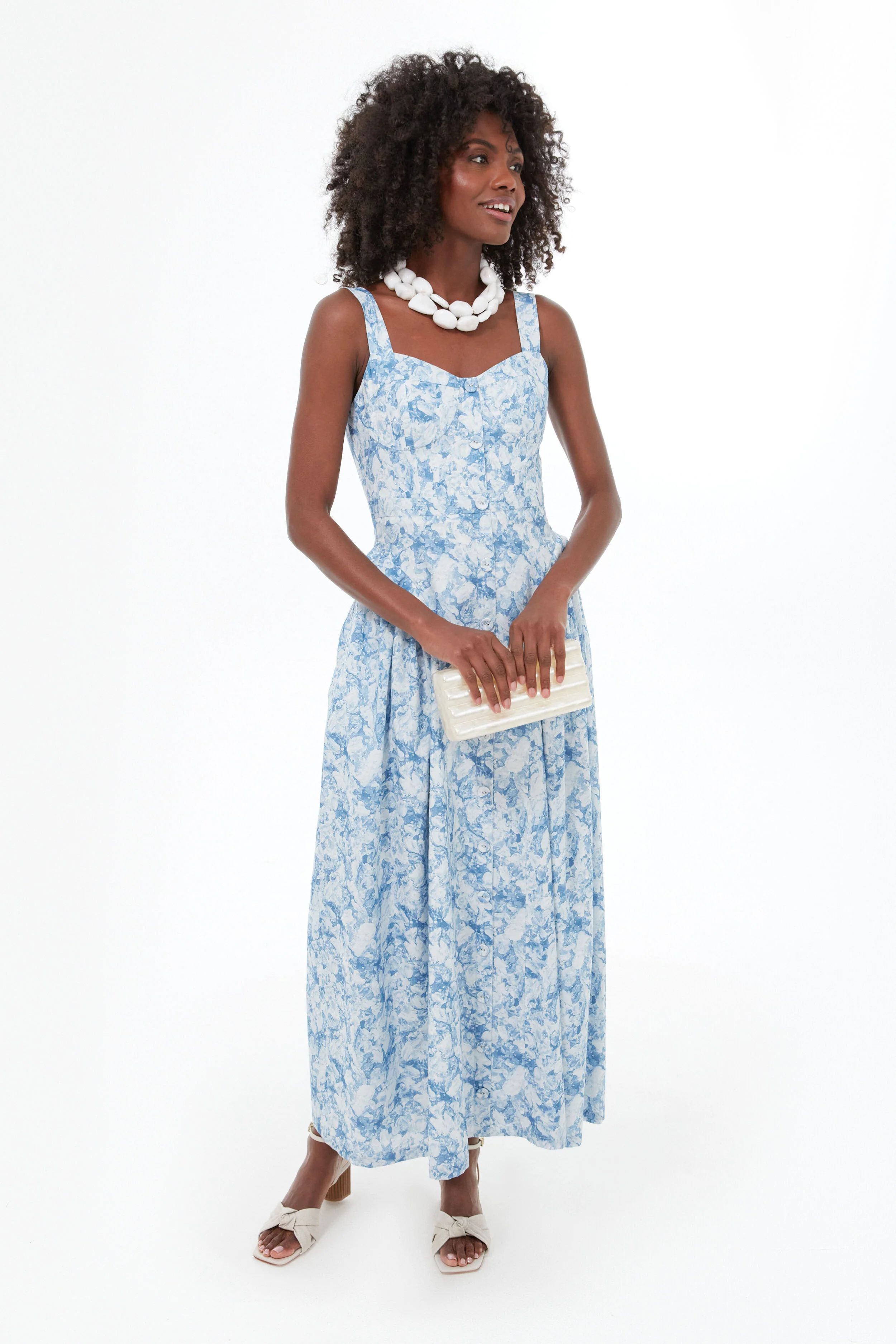 Blue Abstract Floral Rosemary Midi Dress | Tuckernuck (US)