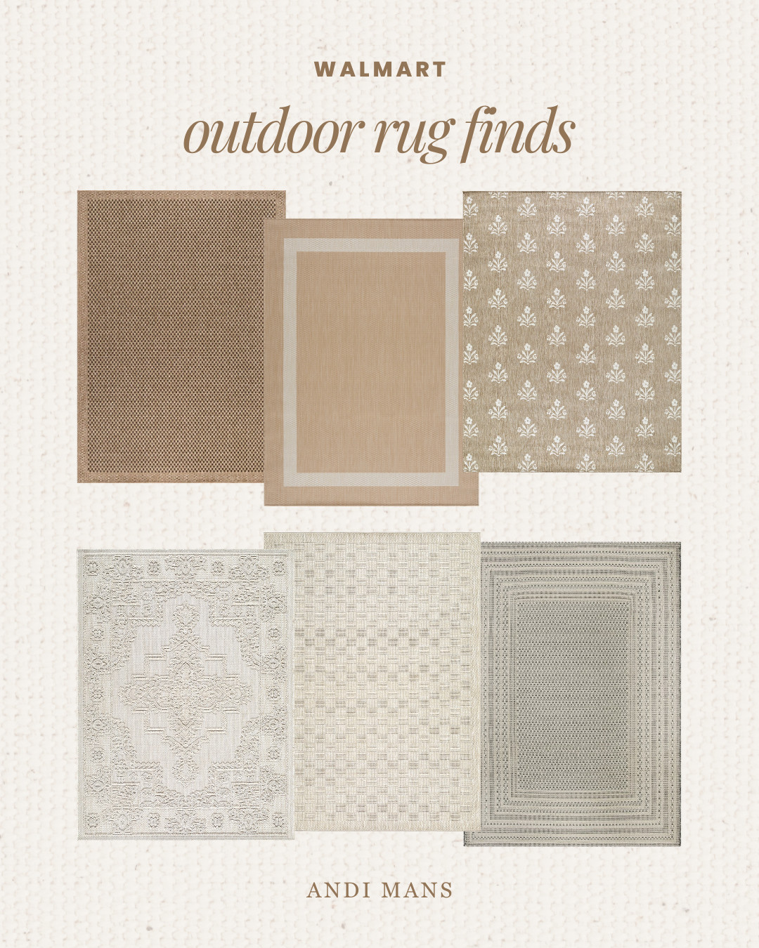 These Walmart outdoor rugs make cleanup quick and stress-free. The neutral design will complement any space and help elevate your patio. 

 #LTKSeasonal #LTKHome