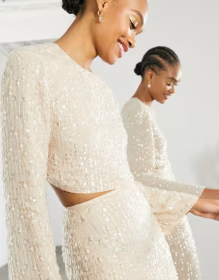 ASOS EDITION sequin and crystal fringe top in cream | ASOS (Global)