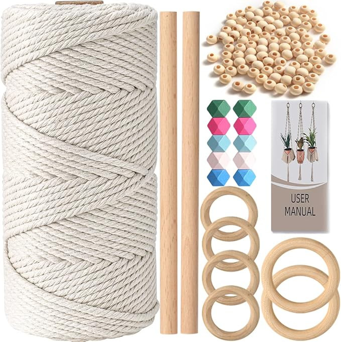 Genhoo Makramee Set Anfänger mit Anleitung, Makramee Garn 3mm x100m, mit 100-Holzperlen, 6-Ringe... | Amazon (DE)