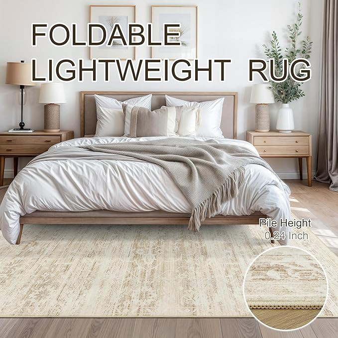 8x10 Area Rugs for Living Room, Stain Resistant Neutral Washable Rugs for Dining Room, Floral Vin... | Amazon (US)