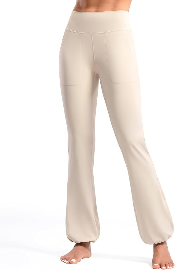 POSHDIVAH Women's Creamluxe Flare Leggings High Waisted Yoga Workout Lounge Pants Cuffed Hem Swea... | Amazon (US)