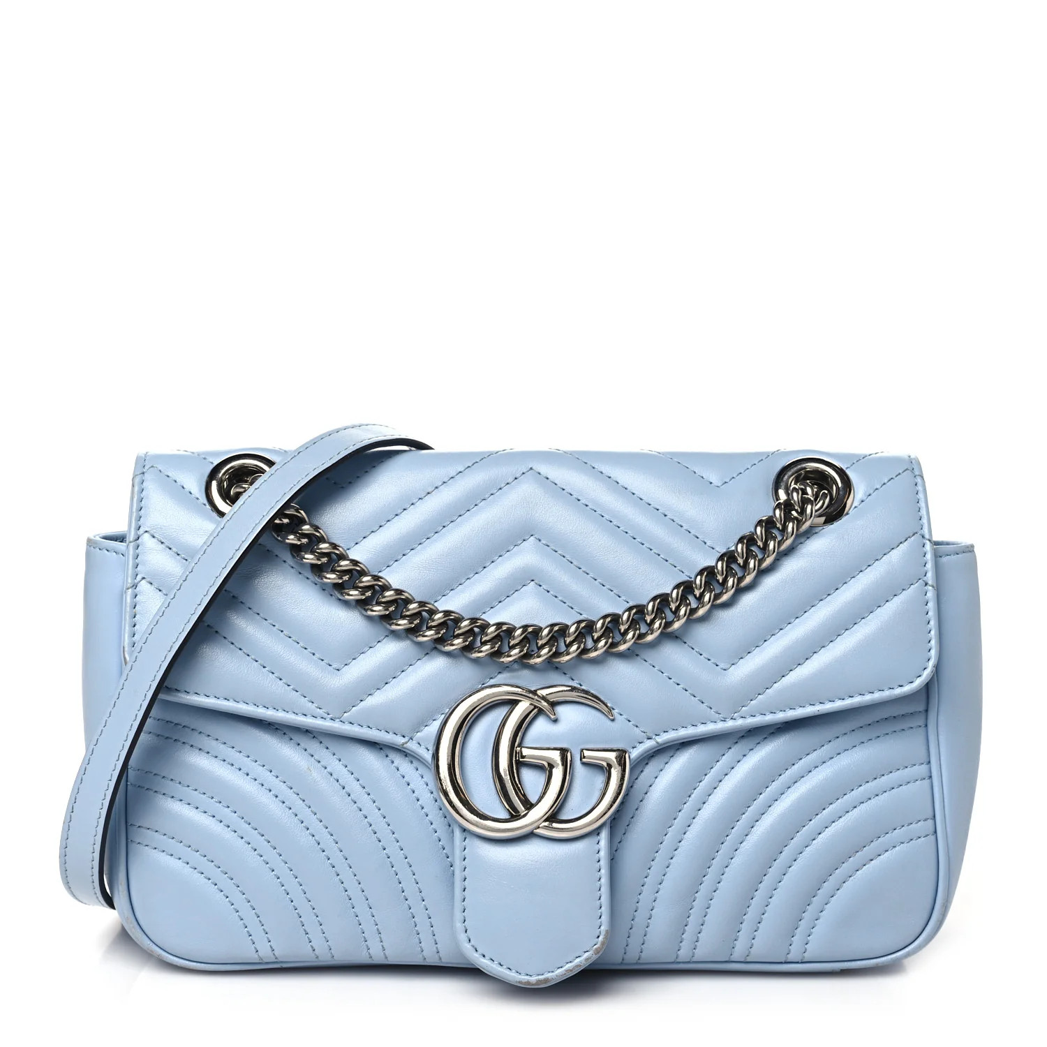 Calfskin Matelasse Small GG Marmont Shoulder Bag Porcelain Light Blue | FASHIONPHILE (US)