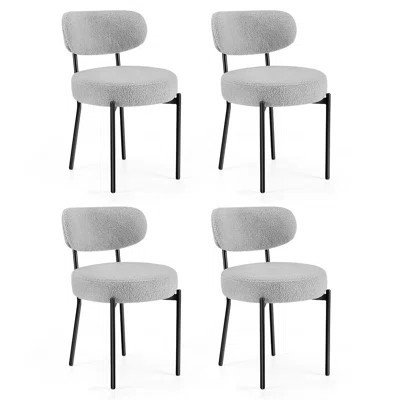 Boucle Sherpa Dining Chairs Set - Ergonomic Curved Back Upholstered Chairs with Sturdy Metal Frame, Easy Assembly for Modern Kitchen & Dining Room | Wayfair North America