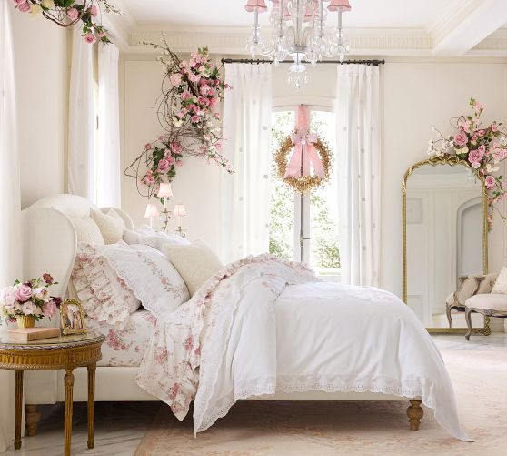 LoveShackFancy Pink Embroidered Rose Duvet Cover | Pottery Barn (US)