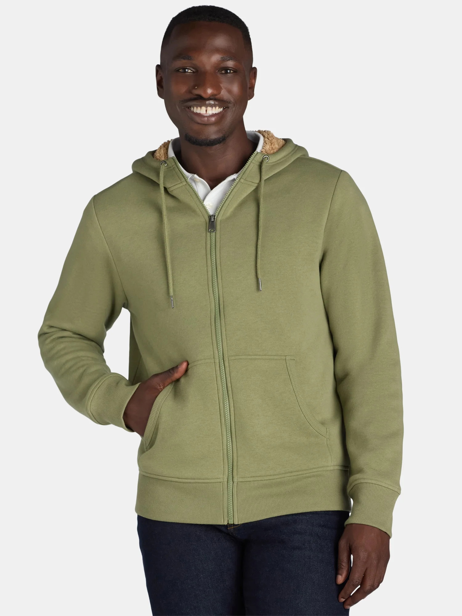 George Men's & Big Men's High Pile Fleece Lined Jacket with Hood, Sizes S-3XL | Walmart (US)