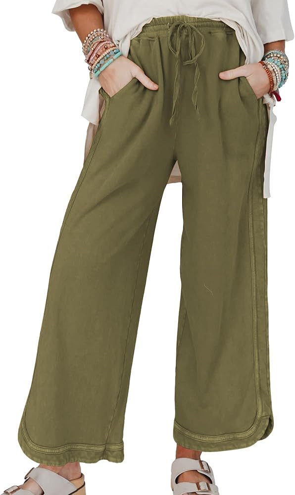 Hixiaohe Women's Casual Wide Leg Sweatpants High Waist Baggy Acid Wash Pants Drawstring Athletic ... | Amazon (US)