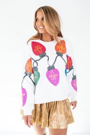 Queen Of Sparkles Christmas Lights Sweatshirt - White | The Impeccable Pig